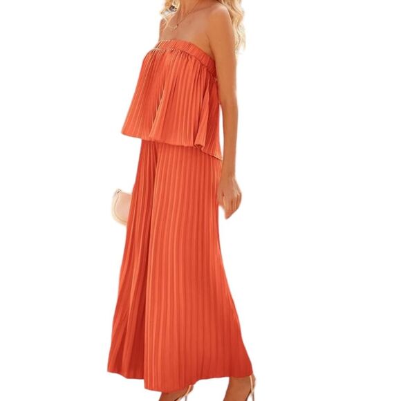 BTFBM orange/coral size xxl tube jumpsuit. Pleated with a stretchy waist and top - Picture 3 of 5